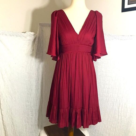 Halston Heritage Currant Red Flowy Dress Size 0 - Picture 2 of 14